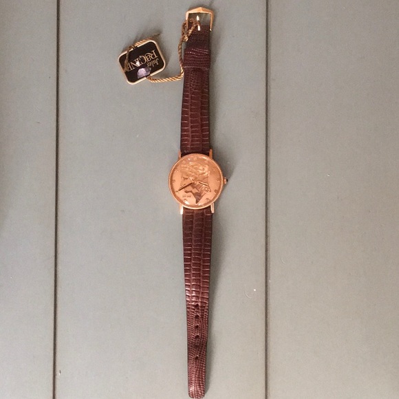 Jules RaCine Gold Liberty Coin Face Wrist Watch - Picture 3 of 16